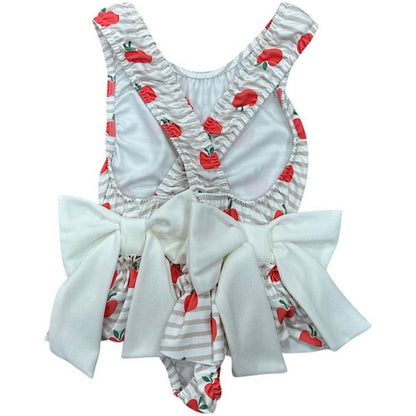 Strawberry striped bow swimsuit,