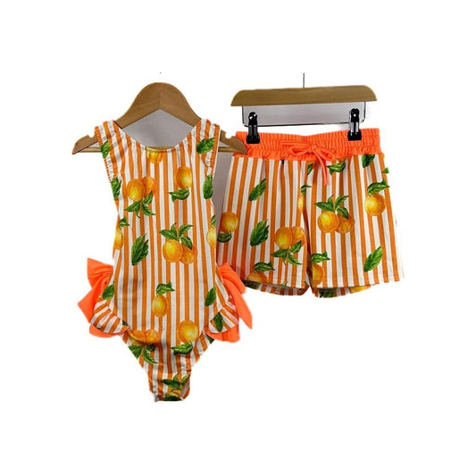 Baby Orange Strip Swim Suit (3-18 Months)